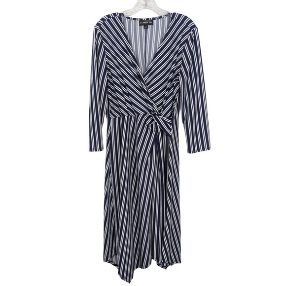 HARPER 241 long sleeve blue and white striped‎ fit flare dress size 10 - Picture 1 of 10